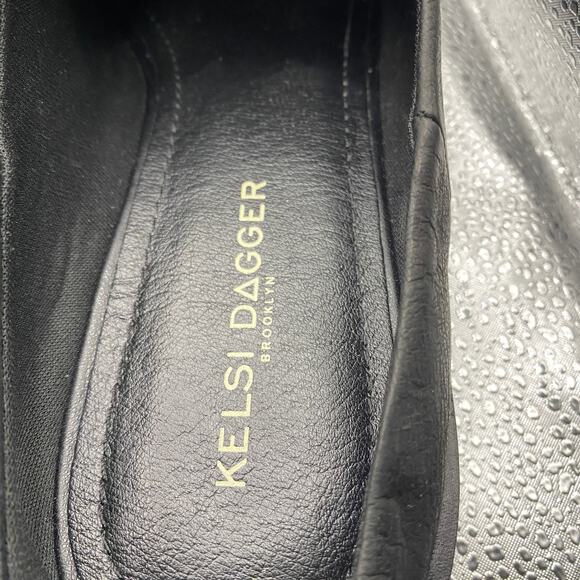 Kelsi Dagger Brooklyn Black Slip On Mules Almond Toe Leather Upper Sz 8.5 - Picture 9 of 12